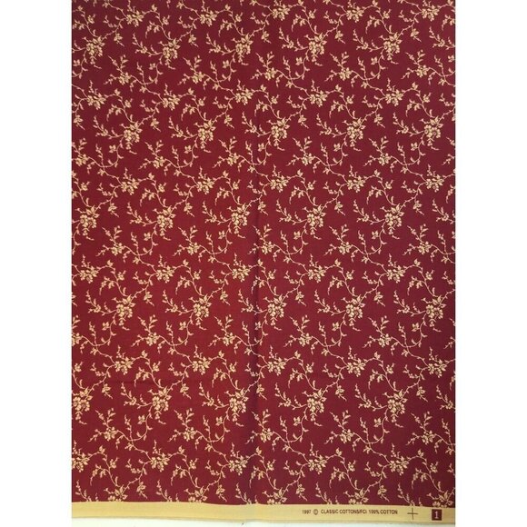 Classic Cottons Burgundy Floral Fabric 1 Yard 100% Cotton Quilting Sewing Materi - Picture 3 of 6